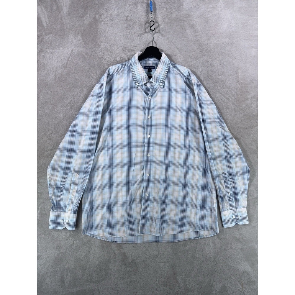 Peter Millar Crown Crafted Button Down Shirt Mens‎ XL White Plaid Luxury Cotton
